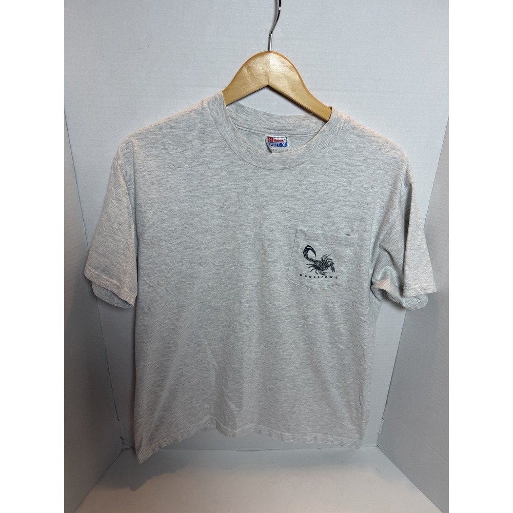 Vtg Hanes Scorpions Pocket T-shirt Large Gray 243